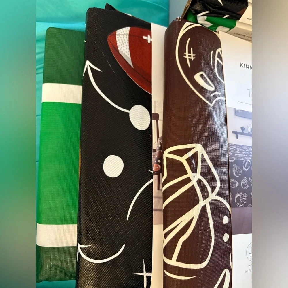 New- Football Inspired Washable Tablecloth Set of 3. Two 52x70- 1 70 Round